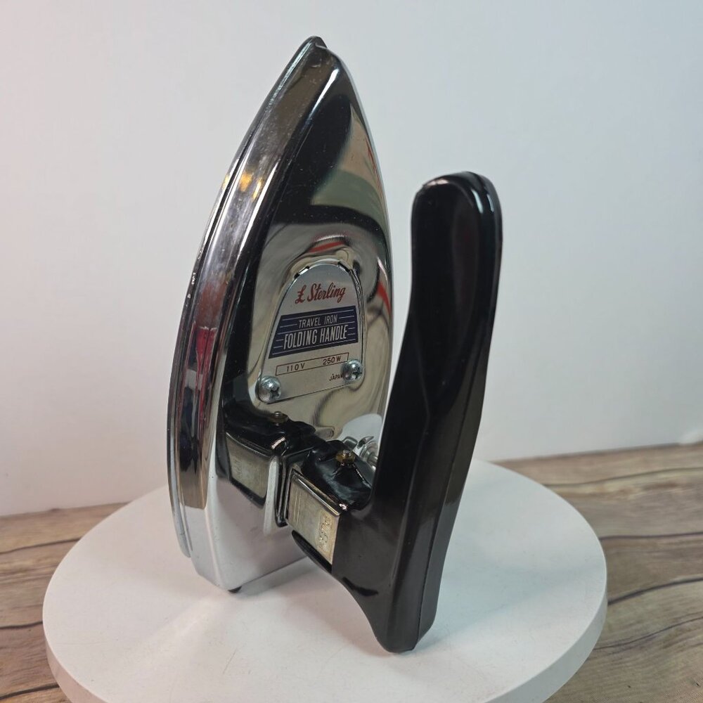 L. Sterling Travel Iron With Automatic Folding Handle & Box